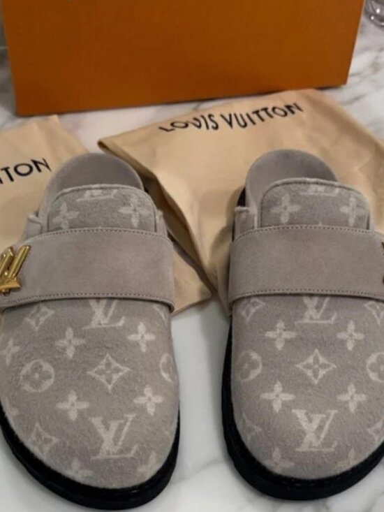 Louis Vuittοn Shoes - Louis Vuitton Gray Monogram Mules with Original Box & Dust Bags